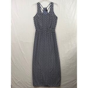 Banana Republic Maxi Dress Womens 2 Navy Blue Geometric Strappy Racerback Summer